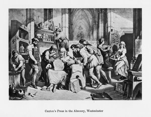 William Caxtonsin painos Almonryssa, Westminsterissä, 1400- ja 1800-luvulla tekijältä Unbekannt