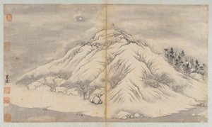Talvimaisema: kuun valaiseva kukkula ja rakennuksia, Qing-dynastia, 1700-luku. tekijältä Unbekannt