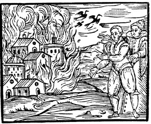 Noidat tuhoavat talon tulipalossa - Švaabi, 1533 tekijältä Unbekannt