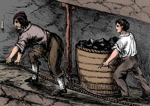 Nainen ja poika työskentelevät hiilikaivoksessa Boltonissa, Lancashiressa, 1848 tekijältä Unbekannt