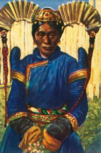 Nainen perinteisellä päähineellä, Mongolia, 1928. tekijältä Unbekannt