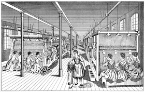 Naistyöläiset mattotehtaalla, c1895 tekijältä Unbekannt