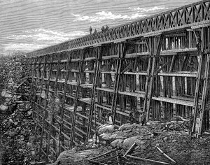 Puinen pukkisilta Union Pacific Railroadilla, Dale Creek, Wyoming, USA, 1869 tekijältä Unbekannt