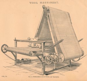 Villakoneet: Ferrabee & Co.s Wool Lap Machine, c1880 tekijältä Unbekannt
