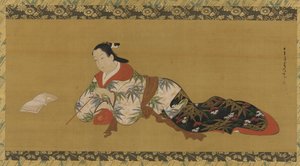 Yujo makuuasennossa ja nuottia lukemassa, Edo-kausi, 1615-1868. tekijältä Unbekannt