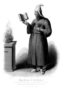 Zoroastrian ylipappi lausumassa pyhää tulta, 1800-luku tekijältä Unbekannt