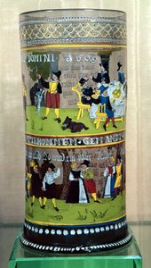 Saksalainen emaloitu Humpen, päivätty 1609, koristeltu juhlakohtauksilla tekijältä Unbekannt Unbekannt