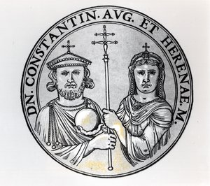 Konstantinus VI (770-n.797 jKr.) ja hänen äitinsä Irene (kaiverrus) (bw kuva) tekijältä Unbekannt Unbekannt