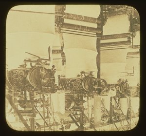 Neulekoneet työssä Wolsey Woolen Factoryssa, Leicestershire, n. 1850 tekijältä Unbekannt Unbekannt