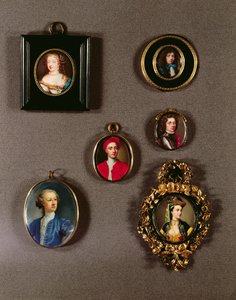 Miniatyyrit LtoR:sta, TtoB: Frances Teresa Stuart, Richmondin ja Lennoxin herttuatar (katso yksityiskohdat 97685), kirjoittanut Jean Petitot (1607-91); Jean Petitot