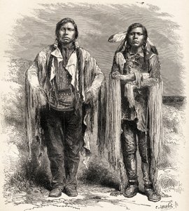 Kaksi ute-intiaania, kuvitus Charles Laplanten (k.1903) kaiverruksesta "Maailma käsissä", julkaistu 1878. tekijältä Unbekannt Unbekannt