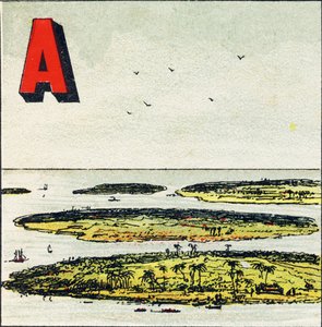 V: Saaristo. Se on ryhmä saaria, jotka yhdistyvät samaan mereen - Kaiverrus otettu maantieteellisestä aakkosesta. Guerin-Muller et Cie, kustantajat, Pariisi tekijältä Unbekannt