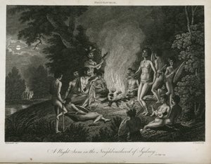 "A Night Scene in the Neighborhood of Sydney", Australia, n. 1798 tekijältä Unbekannt
