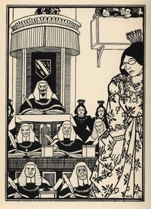 Suurilta osin feminiininen hovi näyttää paronille ironiana, joka ansaitsee mainitsemisen hänen seikkailuissaan. William Strangin (1859-1921) ja JB Clarkin kuvitus Rudolf Erich Raspen (1736-1794) (1789) "Münchausenin paronin (Munchhausen) seikkailuista" tekijältä Unbekannt
