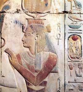 Abydos Egyptissä: Sethin Osiriac-temppeli (Seti) I, jumalatar ISIS.