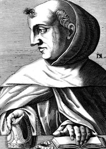 Albert Magnus (1193/1206-1280) saksalainen dominikaanimunkki , tiedemies, filosofi ja teologi, kaiverrus. tekijältä Unbekannter Künstler