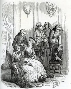 Ilta Vaux-le-Vicomten linnassa kuningas Ludvig XV:n (1710-1774) aikana. 1800-luku (kaiverrus Le Francois