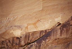 Eläinhahmoja, navajotaiteilijoiden kalliomaalauksia, Canyon de Chelly National Monument, Navajo Indian Reservation, Arizona, USA tekijältä Benjamin Baud