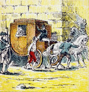 Ludvig XVI ja hänen pakenevan perheensä pidätys Varennesissa 21. kesäkuuta 1791. Kaiverrus "Histoire de France". Mainoskuvien sarja julkaistu Louit