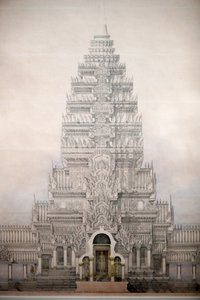 Aasian sivilisaatioiden museo, Angkor, Kambodžan pyhään kaupunkiin tutustuminen, Etunäkymä ANgkor watin kolmesta ensimmäisestä kotelosta, Louis Delaporte, Kambodža tekijältä Unbekannt