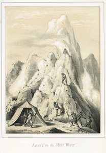 Mont Blancin lumivyöry, joka johti kolmen oppaan kuolemaan. R. Delasallen kaiverrus "" Ciel Terre et Mer", noin 1860 tekijältä Unbekannt