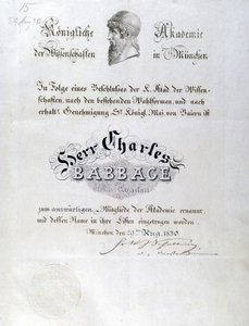 Babbage Kunniakirja myönnettiin Charles Babbagelle tekijältä Unbekannt