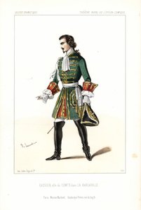 Bassbaritoni Edouard Gassier komissaarin roolissa Auberin teoksessa La Barcarolle, Opera Comique. tekijältä Unbekannter Künstler