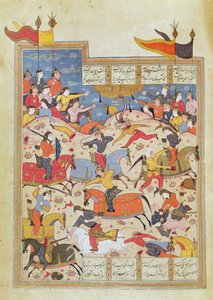 Taistelukohtaus, kuvitus "Shahnamasta" tekijältä Unbekannt
