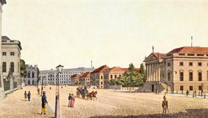 Berliini - Unter den Lindenin bulevardi ja Berliinin valtion oopperatalo, 1800-luvun loppu / 1900-luvun alku (painokuva) (kuva) tekijältä Unbekannter Künstler