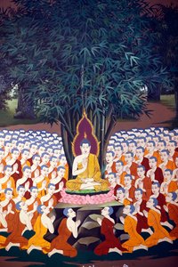 Buddhan opetus opetuslapsille, seinä fresko, Wat Botum temppeli, Phnom Penh, 2022 (kuva) tekijältä Unbekannter Künstler