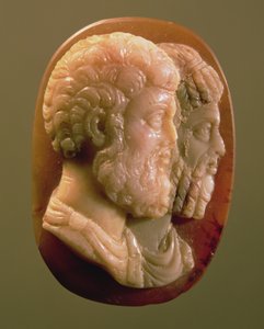 Cameo kuvaa Marcus Aurelius (121-180) ja Lucius Verus (130-169) Roman (onyx) tekijältä Unbekannt