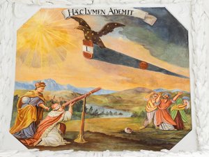 Kattofresko Pyhän Katariinan kirkon käytävällä, allegorisia kuvauksia keisari Leopold I:n voitoista ottomaanien yli, Habsburgien mausoleumi, Graz, Steiermark, Itävalta, Eurooppa (kuva) tekijältä Unbekannter Künstler