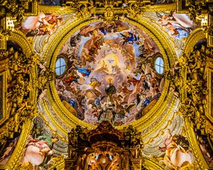 Pintura de teto, Sacristia, Mosteiro Cartuxo La Cartuja, Destaque do Barroco na Andaluzia, Granada, Andaluzia, Espanha, Europa (foto)finlandês tekijältä Unbekannter Künstler