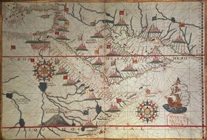 Arabian ja itäisen Välimeren kartta, osa Portolanin atlasta, n. 1650 (kynä ja muste paperille) tekijältä Unbekannter Künstler