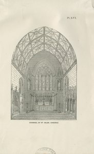 Cheadle - St. Giles" -kirkko: puukaiverrus ja [1800-luku] tekijältä Unbekannt