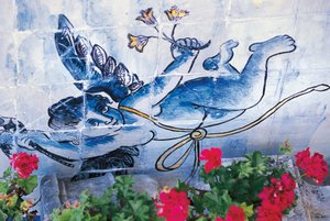 Kerubi, azulejos-laatat, Fronteiran markiisipalatsi, Lissabon, Portugali, yksityiskohta tekijältä Benjamin Baud