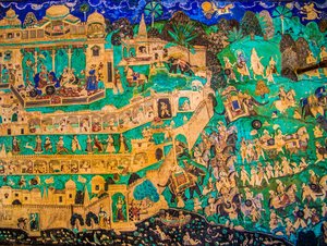 Chittra Sala -piha, jossa on virtuaalisia hienoja maalauksia, Taragarhin linnoitus, Bandi, Bandi, Rajasthan, Intia, Aasia (kuva) tekijältä Unbekannter Künstler