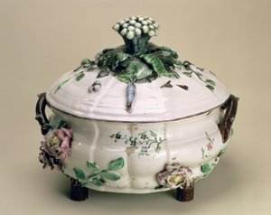 Päällystetty kukka- ja vihanneskoriste, koristeltu Johan Ludwig Eberhard Ehrenreich (1722-1803), Marieberg, 1700-luvun loppu (keramiikka) tekijältä Unbekannt