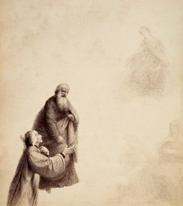Dante näkee Pyhän Bernardin avustamana Beatricen istuvan valtaistuimella siunattujen keskellä, valon sädekehässä. Kuvitus Dante Alighierin kirjoittaman Jumalaisen komedian Paradisossa olevasta canto XXXI:stä. Francesco Scaramuzzan Firenzen kunnalle omistam tekijältä Unbekannter Künstler