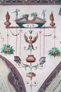 Yksityiskohta Grotesques-salin katosta (1500-luku), Della Mantan linna, Manta (Cuneo), Piemonte, Italia tekijältä Benjamin Baud