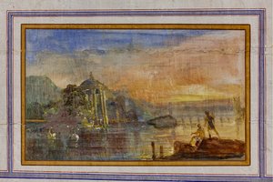 Yksityiskohta koristeesta, joka kuvaa maisemaa, punaista huonetta, kuninkaallista asuntoa, kuninkaallista palatsia tai Palazzo dei Normannia (Normaanien palatsi), Palermo, Sisilia, Italia (kuva) tekijältä Unbekannter Künstler
