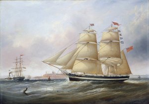 Kaksoiskuva veneestä "Mary Ann", joka on kuvattu Tyne-joen suulla (tai Tinea, Englanti). Öljy kankaalle tekijältä Unbekannter Künstler