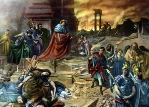 Keisari Nero kuninkaallisen hovin kanssa Rooman kuusen jälkeen vuonna 64 tekijältä Unbekannter Künstler