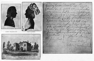 Faksimile Gretna Green -avioliittotodistuksesta, jossa on muotokuvia parista, James Pilkington ja Ann Clarke, jotka menivät naimisiin 16. joulukuuta tekijältä Unbekannt