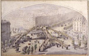 Kävelysilta Pariisissa, noin 1880 (piirustus) tekijältä Unbekannter Künstler