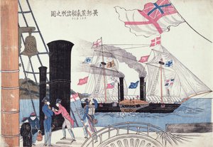 Ulkomaiset höyrylaivat, Nagasaki, japanilainen tekijältä Unbekannter Künstler