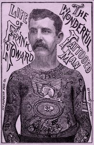 Frank Howard the Wonderful tatuoitu mies, n. 1900 (väri litho) tekijältä Unbekannt