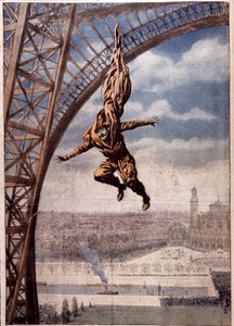 Franz Reichelt kuoli testatessaan "laskuvarjotakkinsa" Eiffel-tornista. tekijältä Unbekannter Künstler
