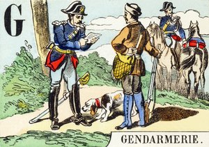 G : Gendarmerie - Metsästysaakkoset, n. 1890 (kaiverrus) tekijältä Unbekannt