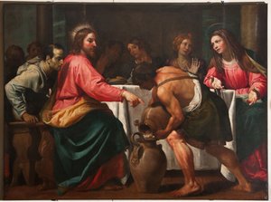 Genova, Duomo (Pyhän Laurentiuksen katedraali), sisällä, kastekappeli (entinen Pyhän Johannes Vanhan kirkko): "Häät Canassa", kirjoittanut Domenico Fiasella tekijältä Unbekannter Künstler